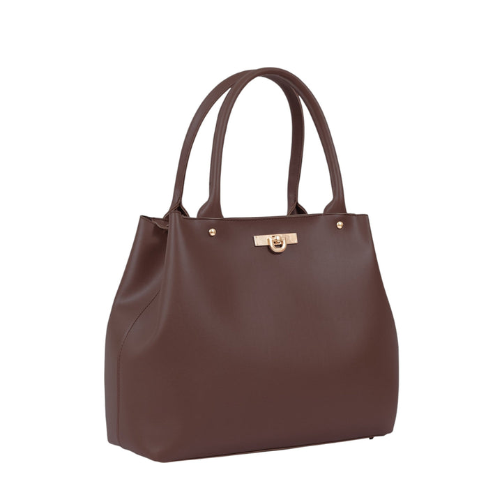 Dark Brown Zipper With Short Handle Bag