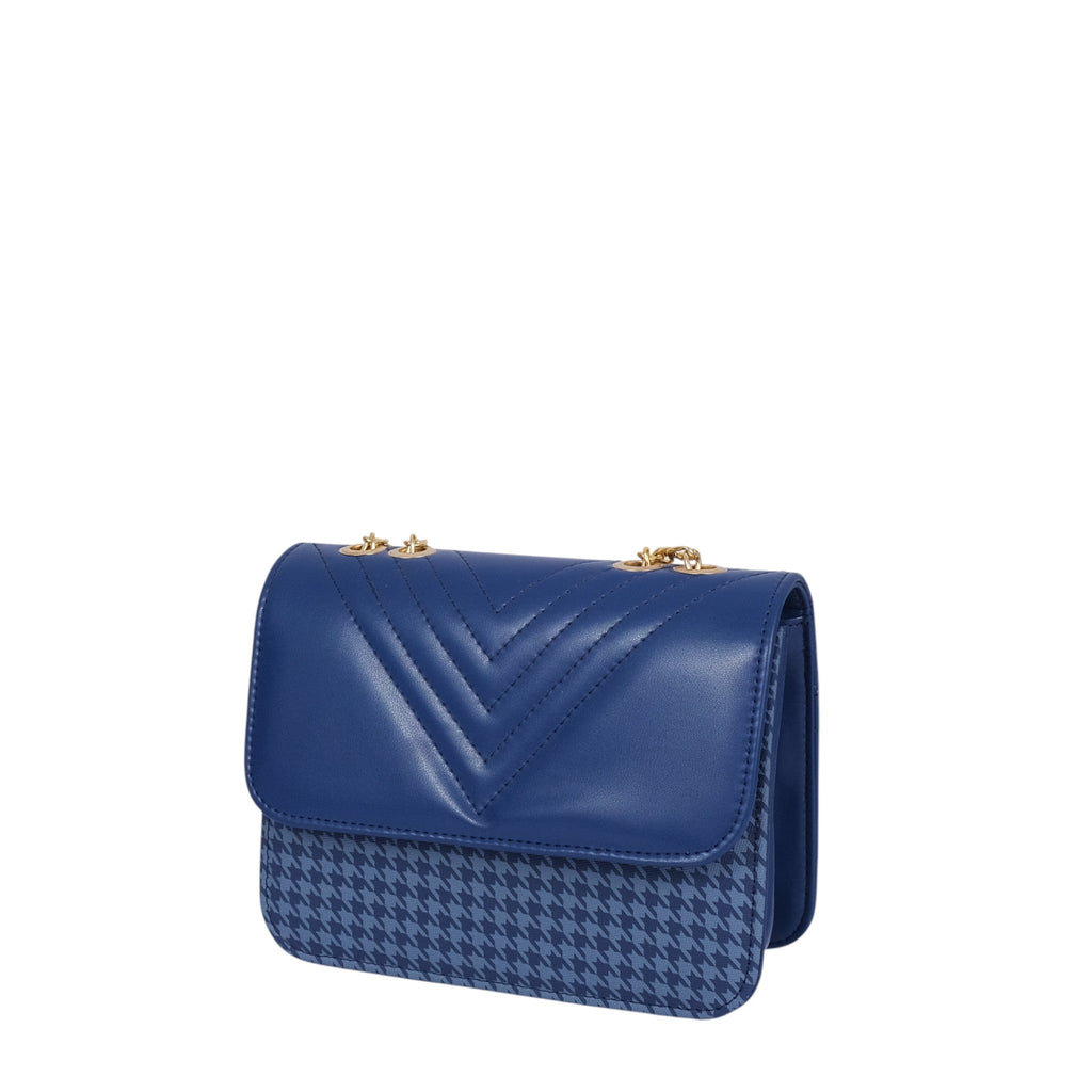 Luxe Crush Blue Faux Leather Houndstooth Chain Cross-Body Bag