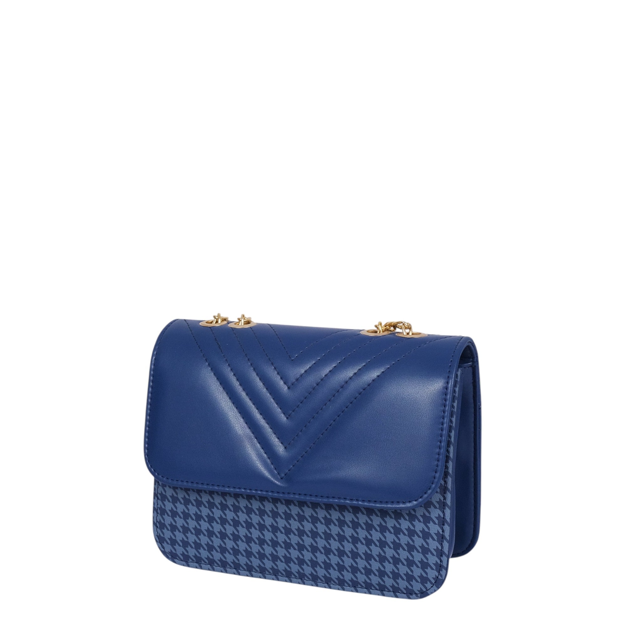 Luxe Crush Blue Faux Leather Houndstooth Chain Cross-Body Bag
