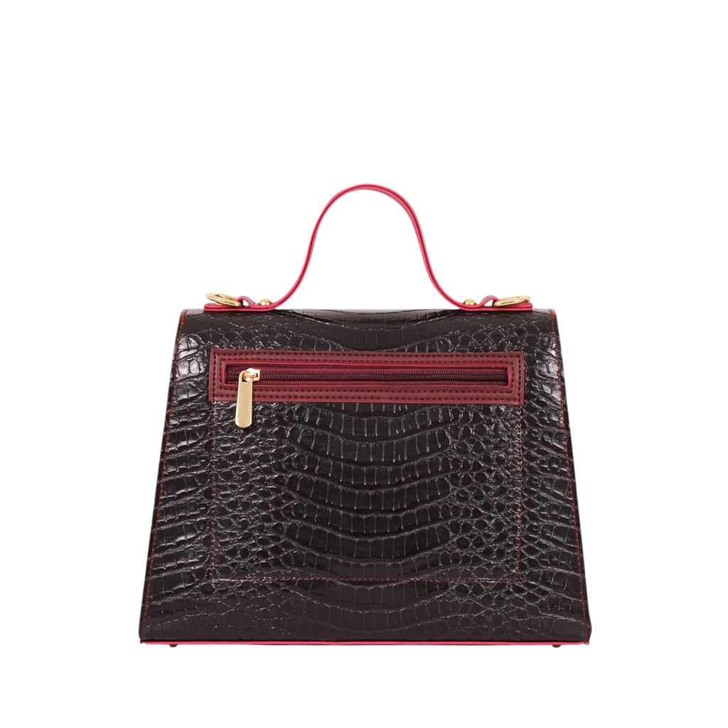 Luxe Crush Dark Brown Crocodile Cross-Body Bag With Top-Handle