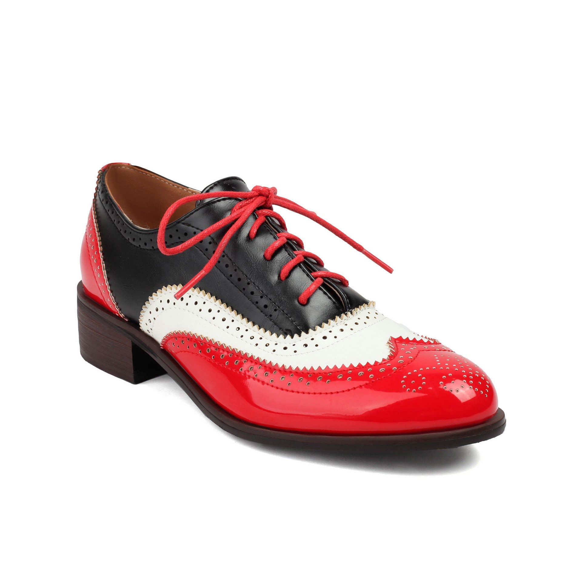 Luxe Crush Retro British Contrasting Color Brogue High-cut Lace-up Shoes