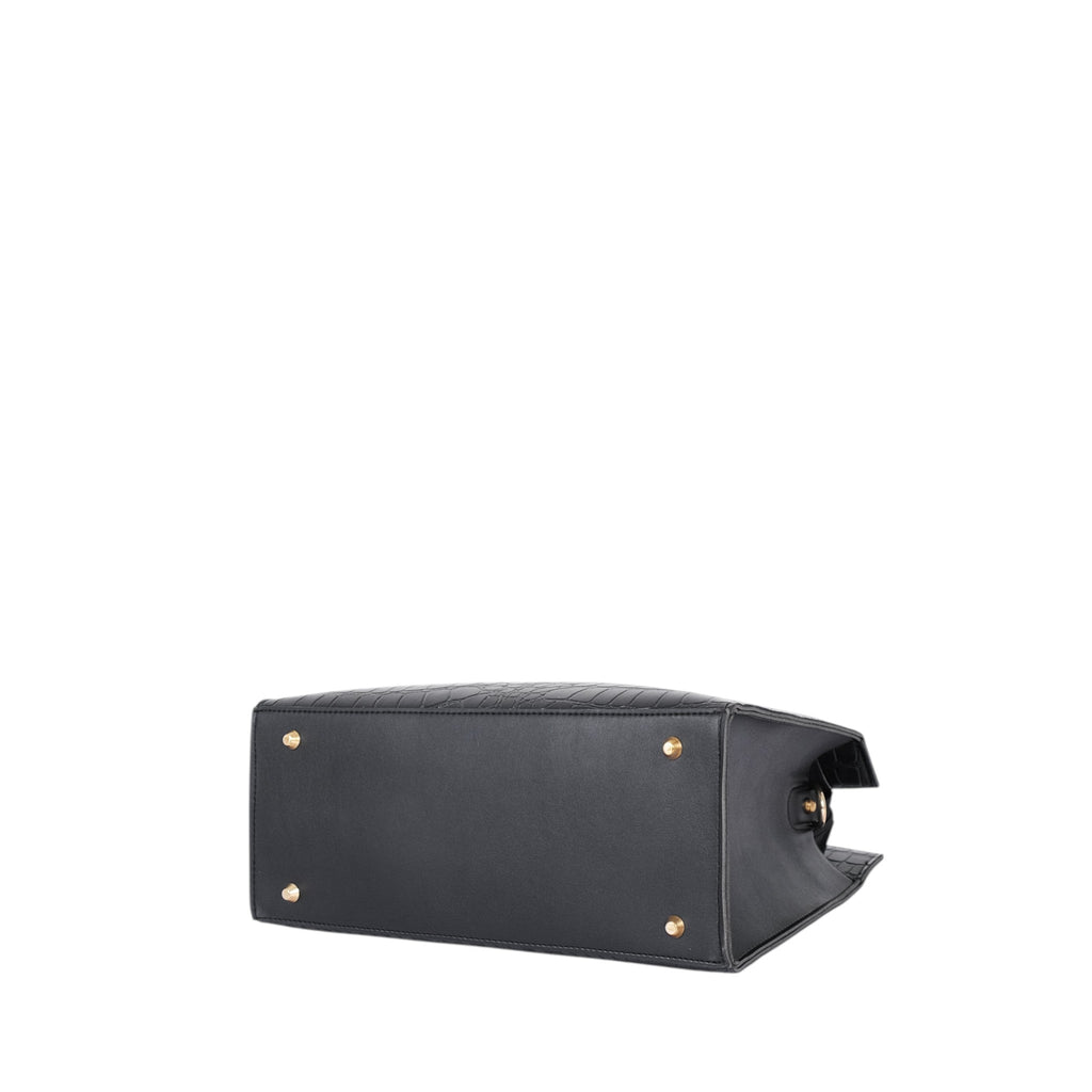 Luxe Crush Black Crocodile With Long Adjustable Handbag