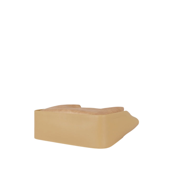 Beige Metallic Handle Shoulder Bag With Zippered Pocket