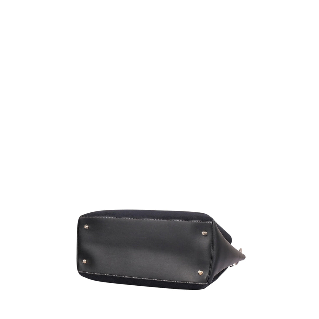 Black Faux Leather Handbag with Colorful Braided Handle