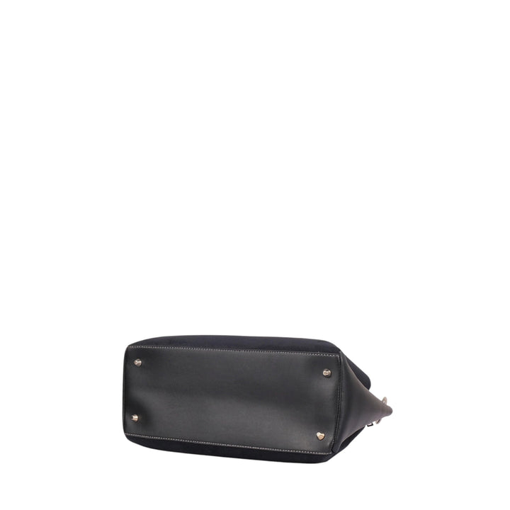 Black Faux Leather Handbag with Colorful Braided Handle