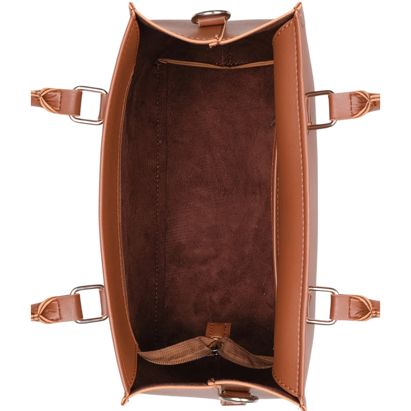 Women's Brown Faux Leather Small Satchel Handbag with Adjustable Shoulder Strap