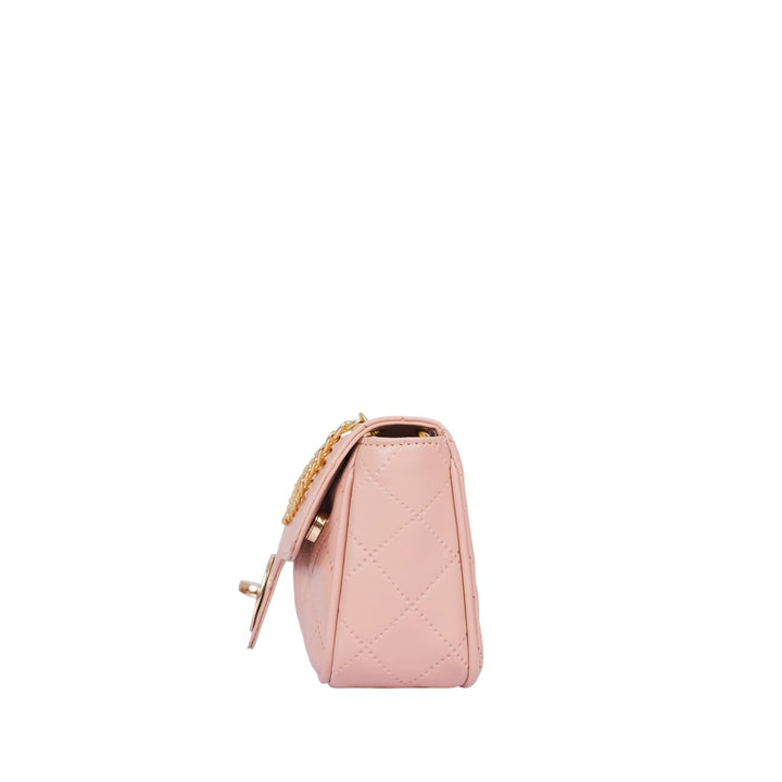 Baby Pink Quilted Small Shoulder Bag With Long Chain Handle