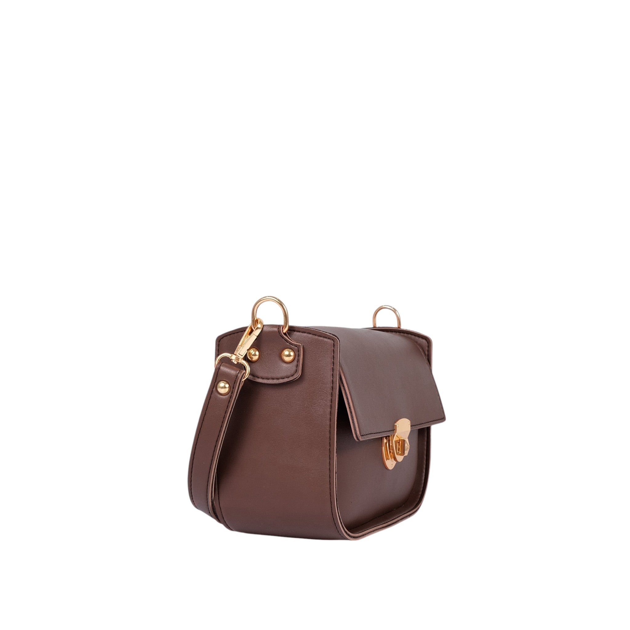 Luxe Crush Brown Faux Leather Saddle Bag With Twist Lock