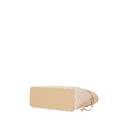Beige Checkered Never full Tote Bag Zipper Pocket