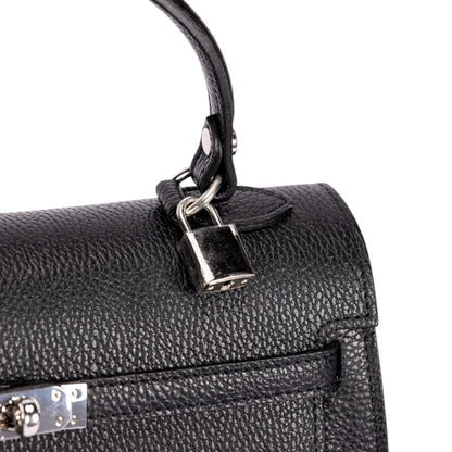 Black Elena Ladies Handbag with Silver Accents with Elegant Gold Bottom
