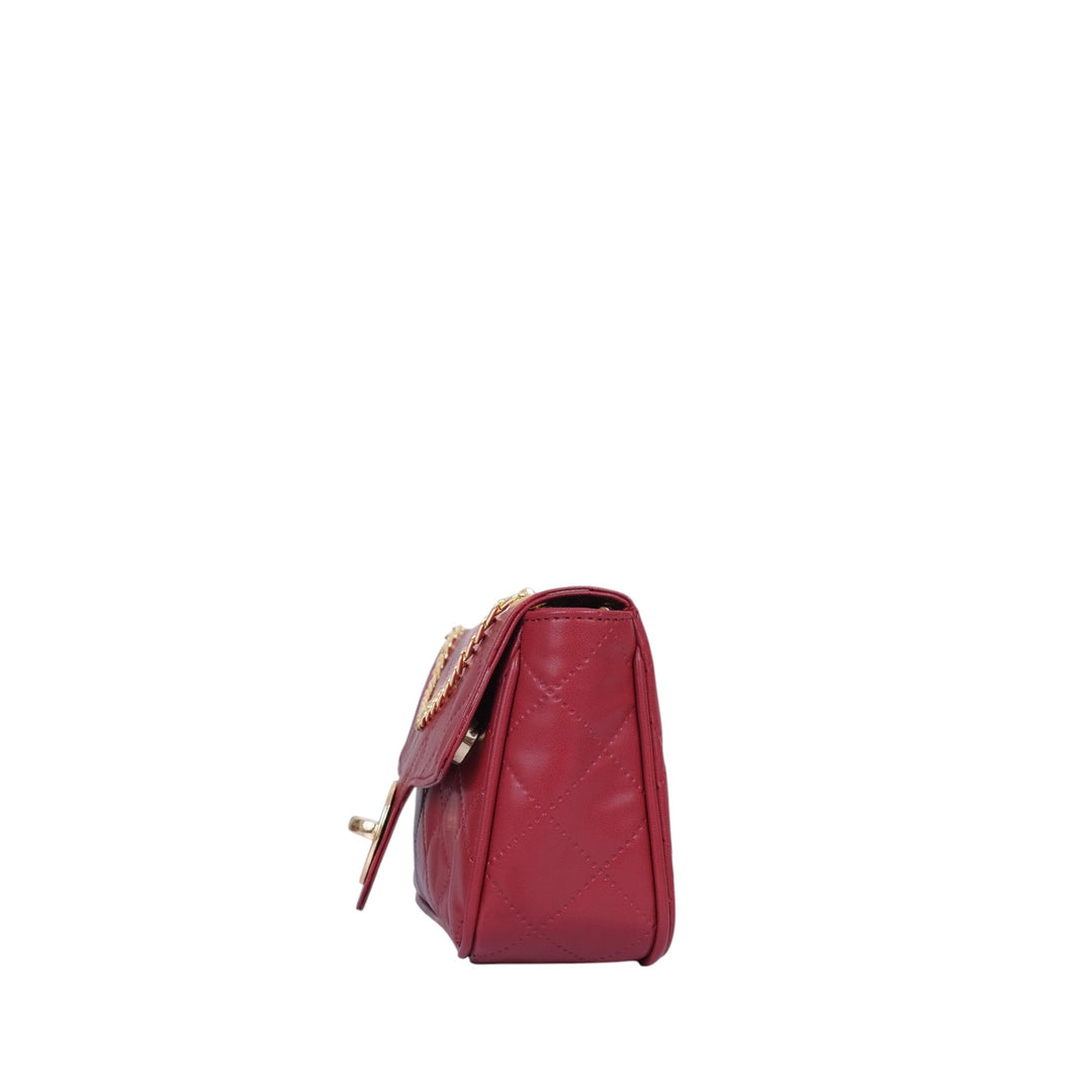 Maroon Quilted Medium Shoulder Bag With Chain