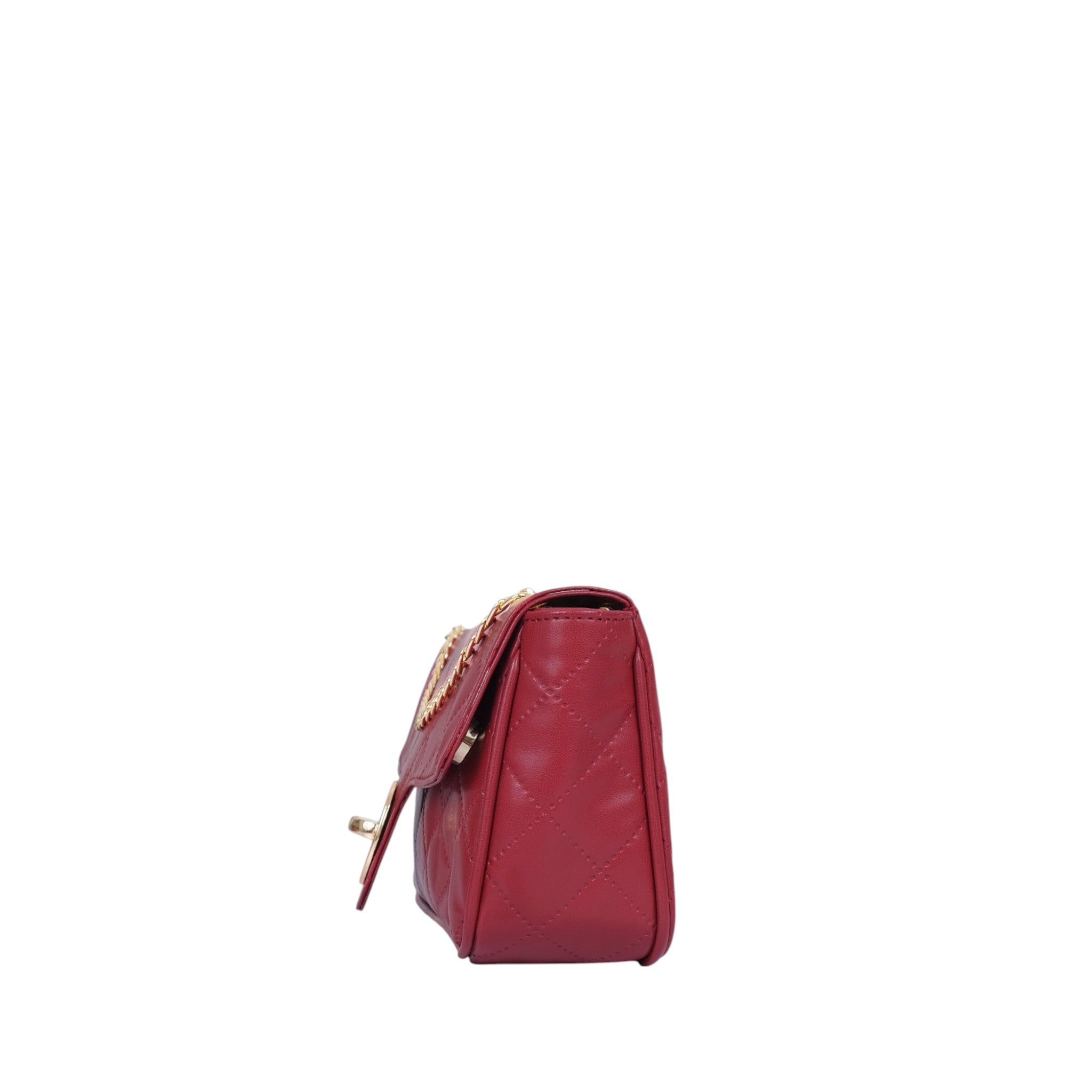 Luxe Crush Maroon Quilted Medium Shoulder Bag With Chain
