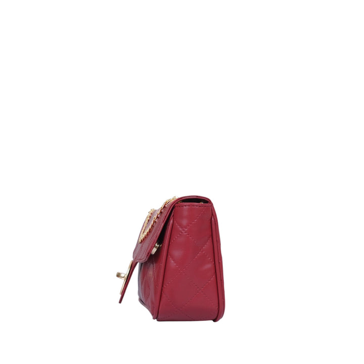Maroon Quilted Medium Shoulder Bag With Chain