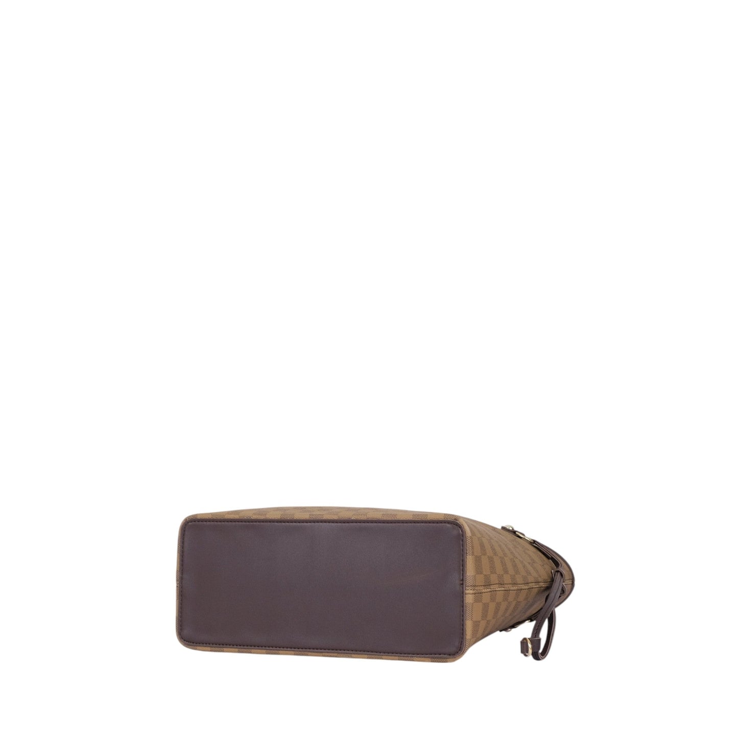 Brown Checkered Never full Tote Bag With Zipper Pocket