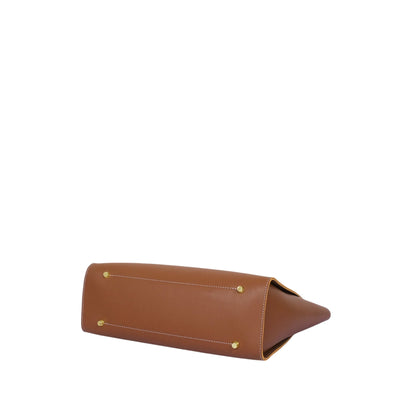 Brown Faux Leather Tote Bag With Multiple Compartments