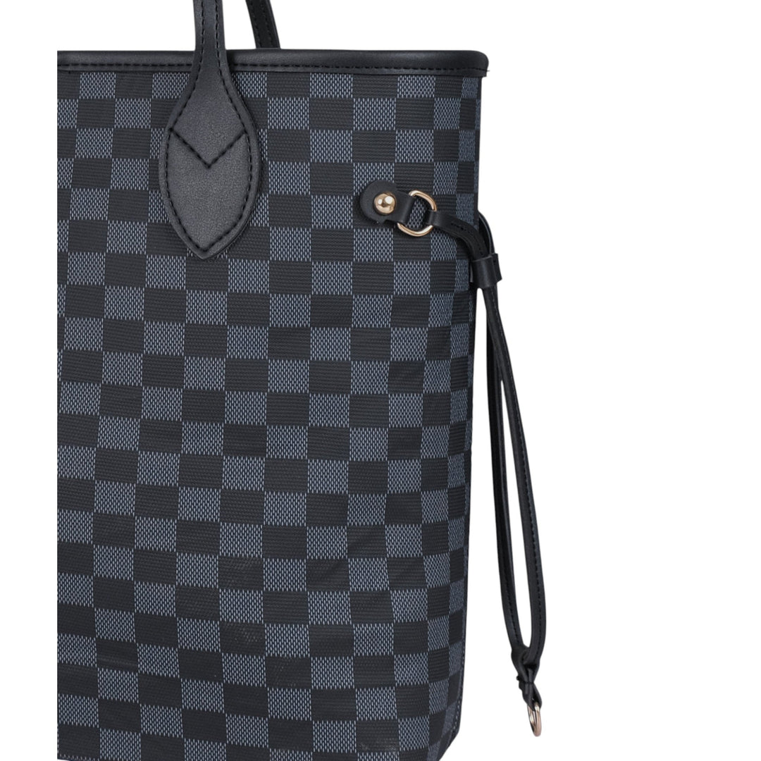 Black Checkered Never full Tote Bag With Zipper Pocket
