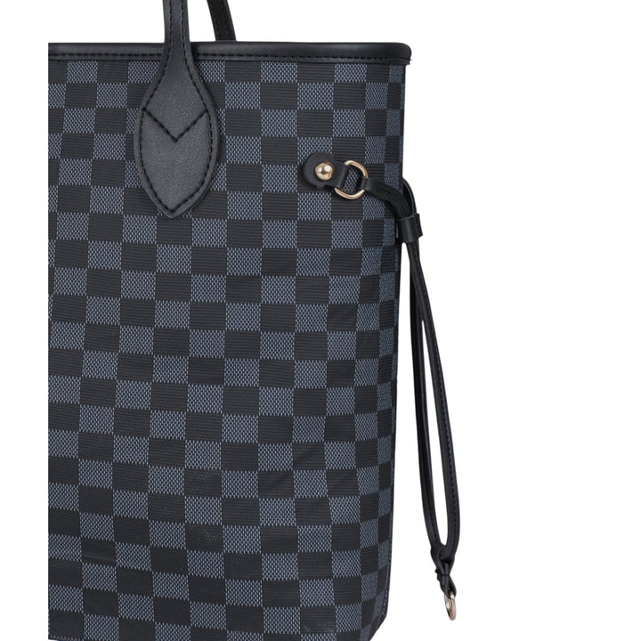 Black Checkered Never full Tote Bag With Zipper Pocket