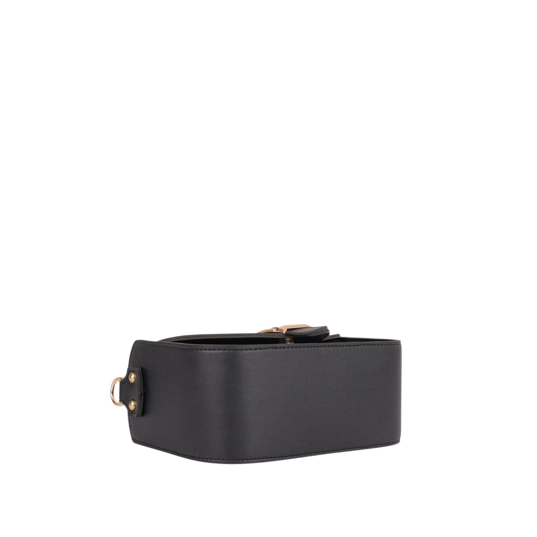 Black Faux Leather Along With Saddle Buckle Bag