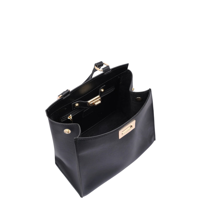 Women's Black Faux Leather Top-Handle Mini Bag with Twist-Lock Closure