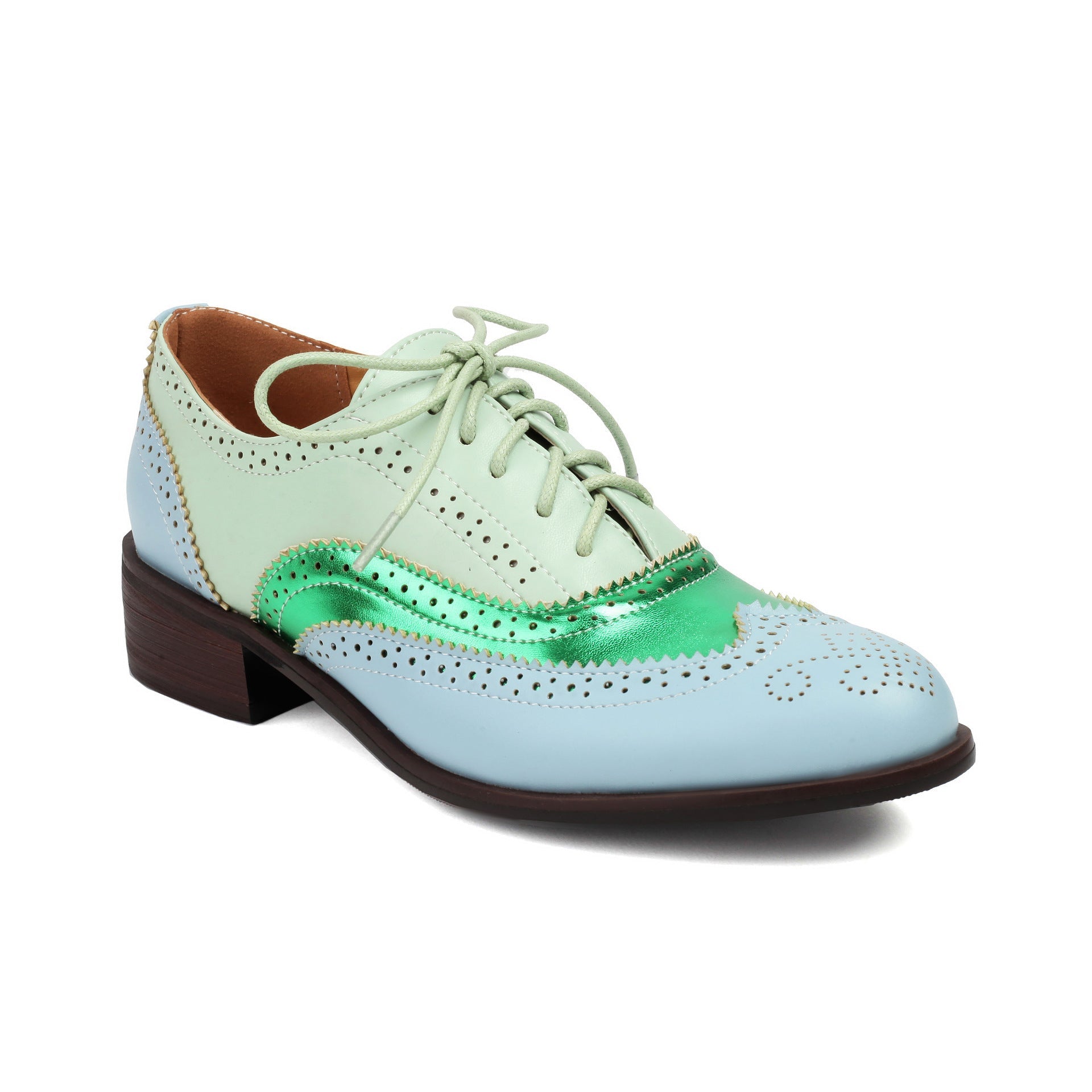 Luxe Crush Retro British Contrasting Color Brogue High-cut Lace-up Shoes