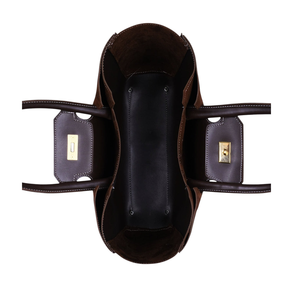 Luxe Crush Dark Brown Faux Leather Suede Tote Bag With Multiple Compartments