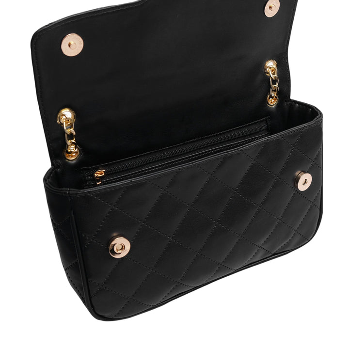Baubles Bags Black Faux Leather Quilted Small Shoulder Bag With Chain