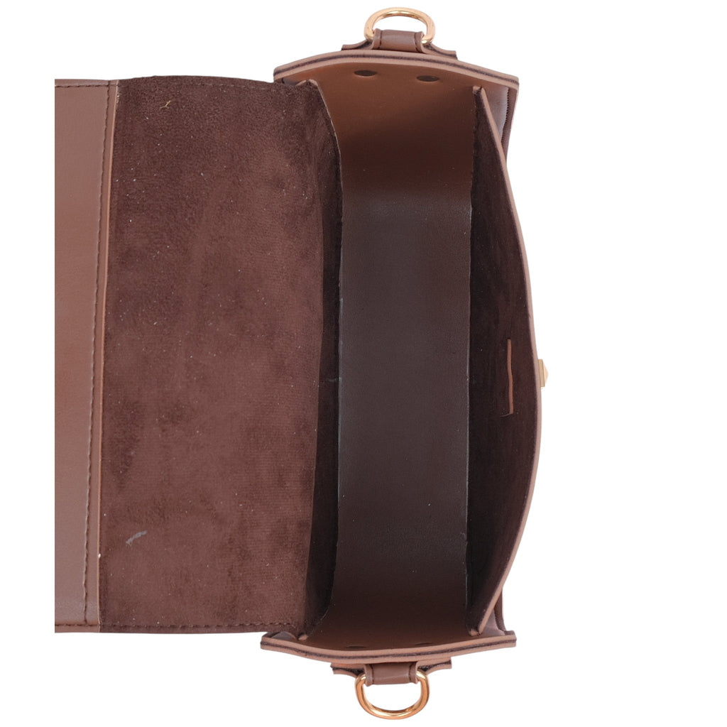 Luxe Crush Brown Faux Leather Saddle Bag With Twist Lock