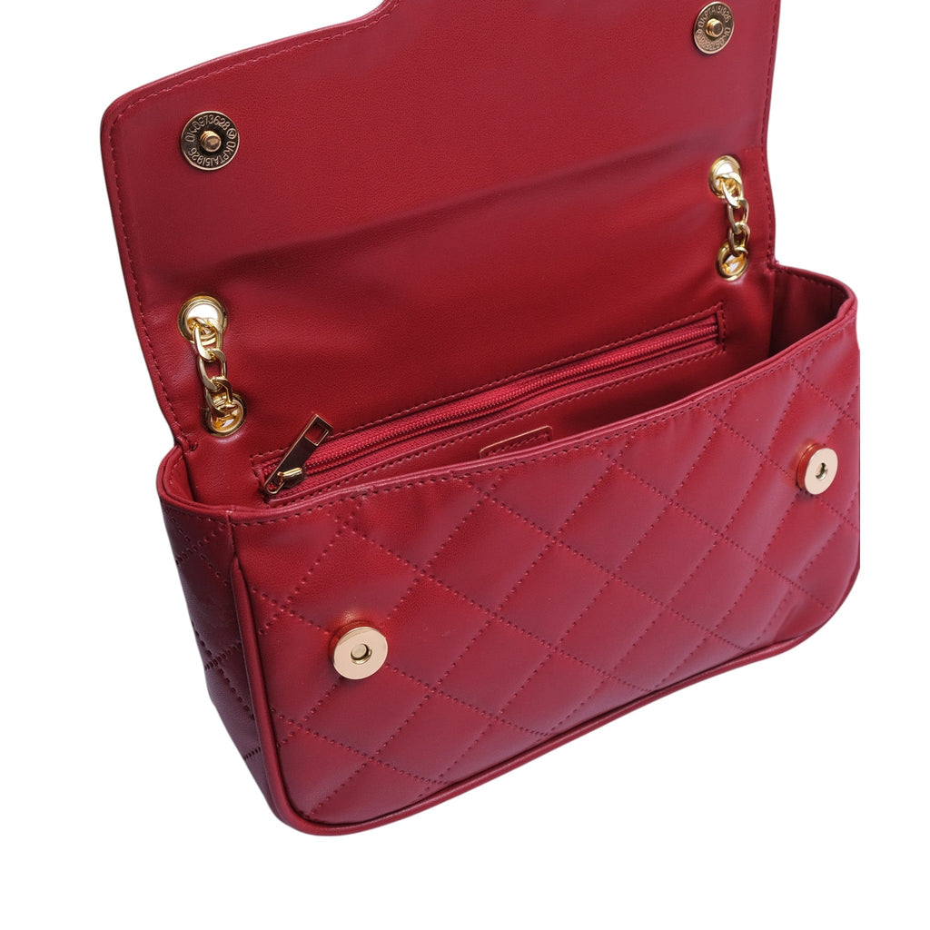 Luxe Crush Maroon Quilted Medium Shoulder Bag With Chain