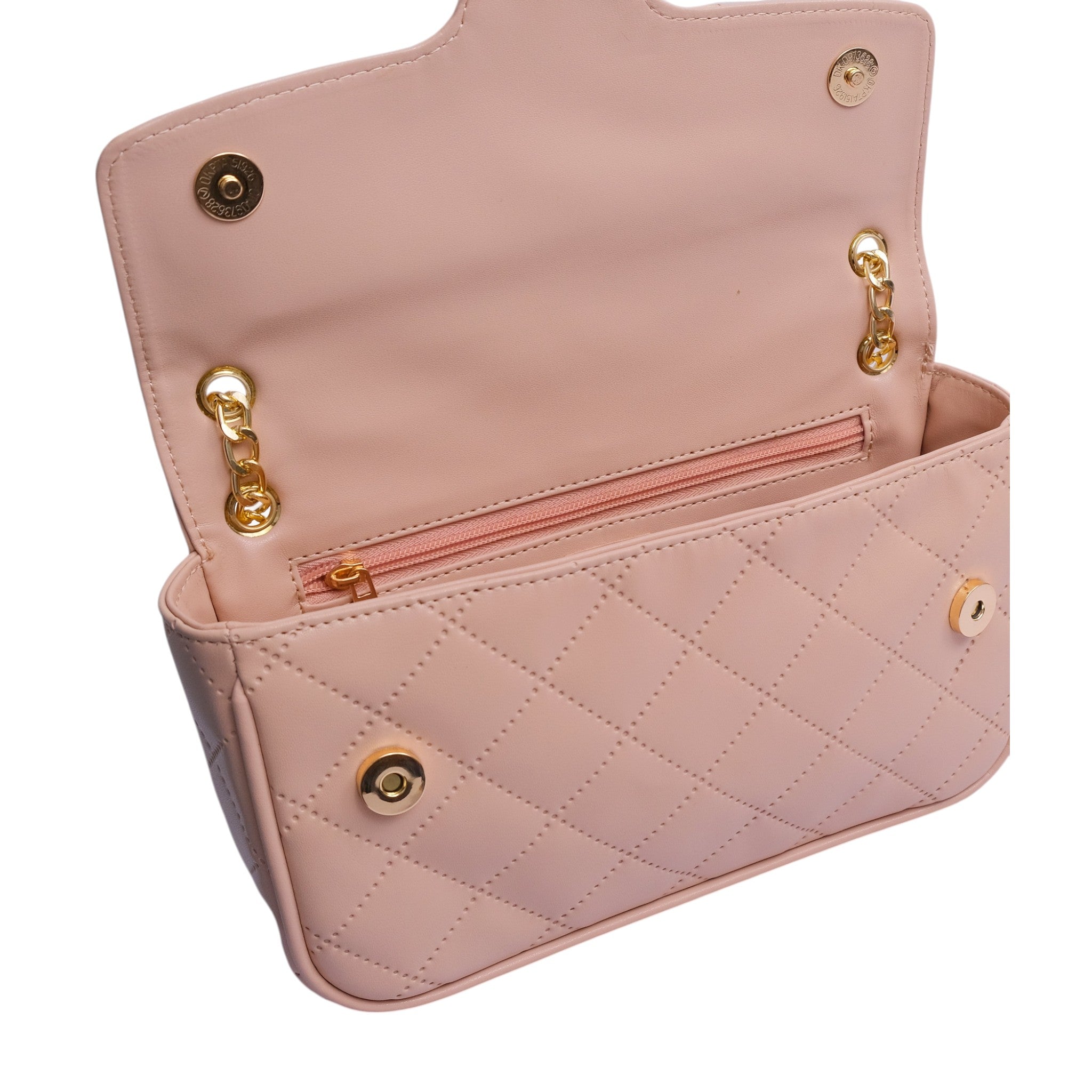 Luxe Crush Baby Pink Quilted Small Shoulder Bag With Long Chain Handle