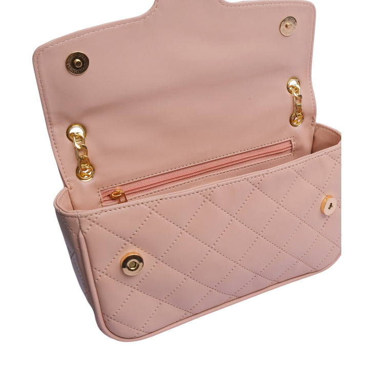 Baby Pink Quilted Small Shoulder Bag With Long Chain Handle