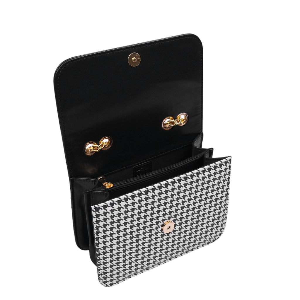 Luxe Crush Black Houndstooth Chain Cross-Body Bag