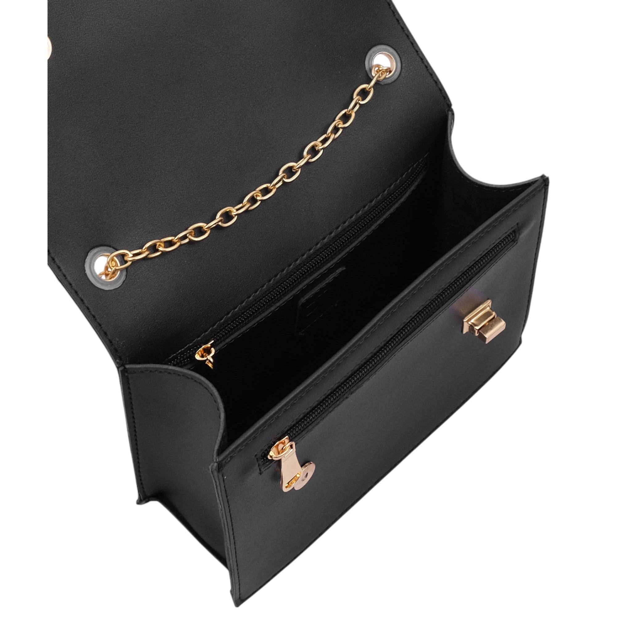 Luxe Crush Chain Shoulder Black Bag with Twist Lock