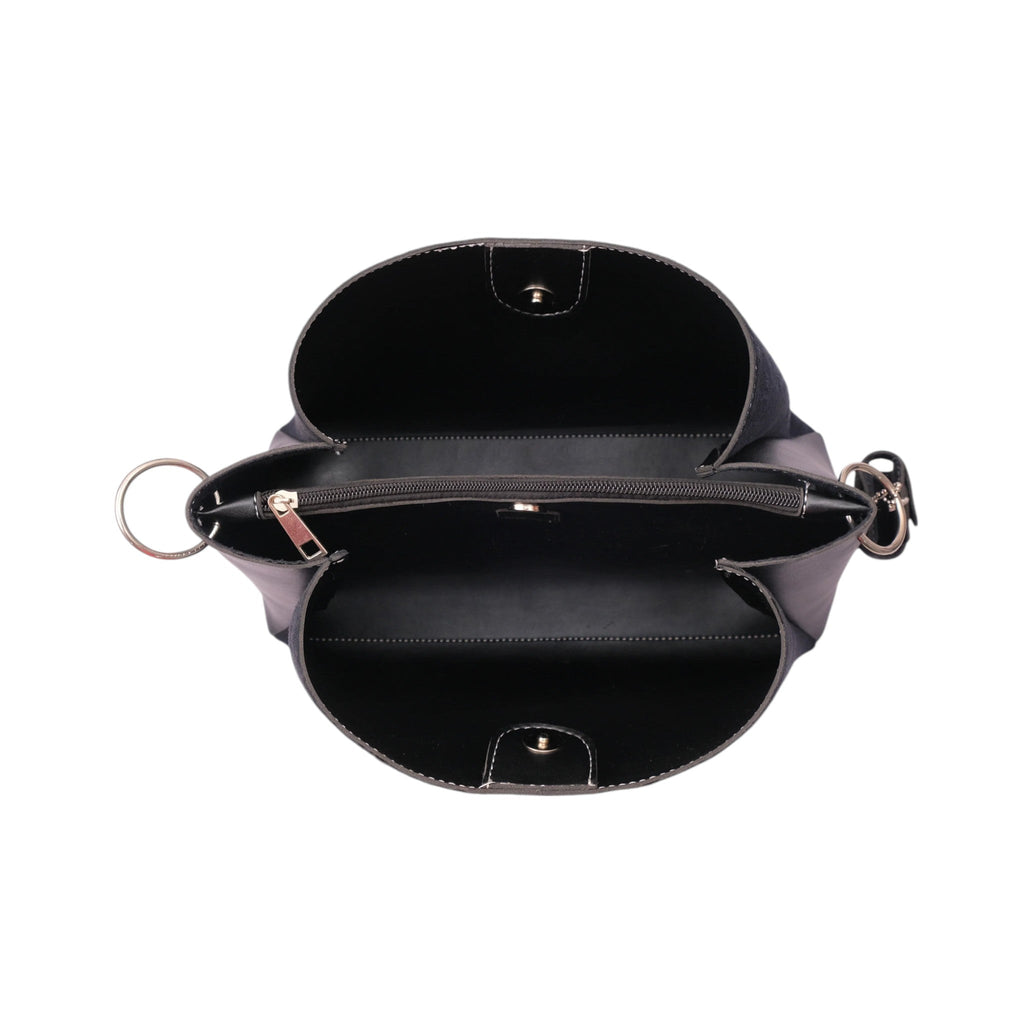 Luxe Crush Black Faux Leather Handbag with Colorful Braided Handle