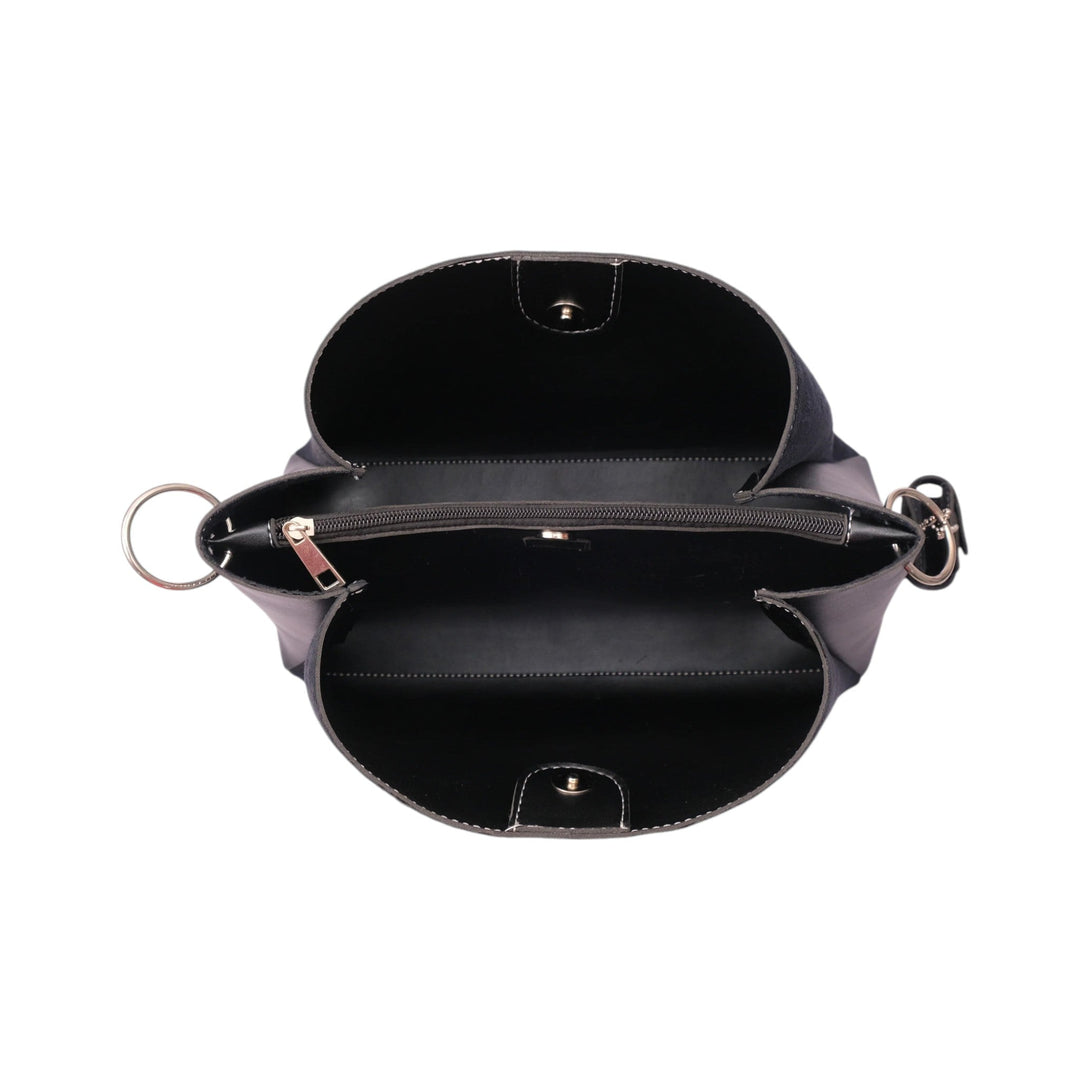 Black Faux Leather Handbag with Colorful Braided Handle