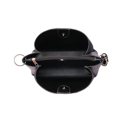 Black Faux Leather Handbag with Colorful Braided Handle