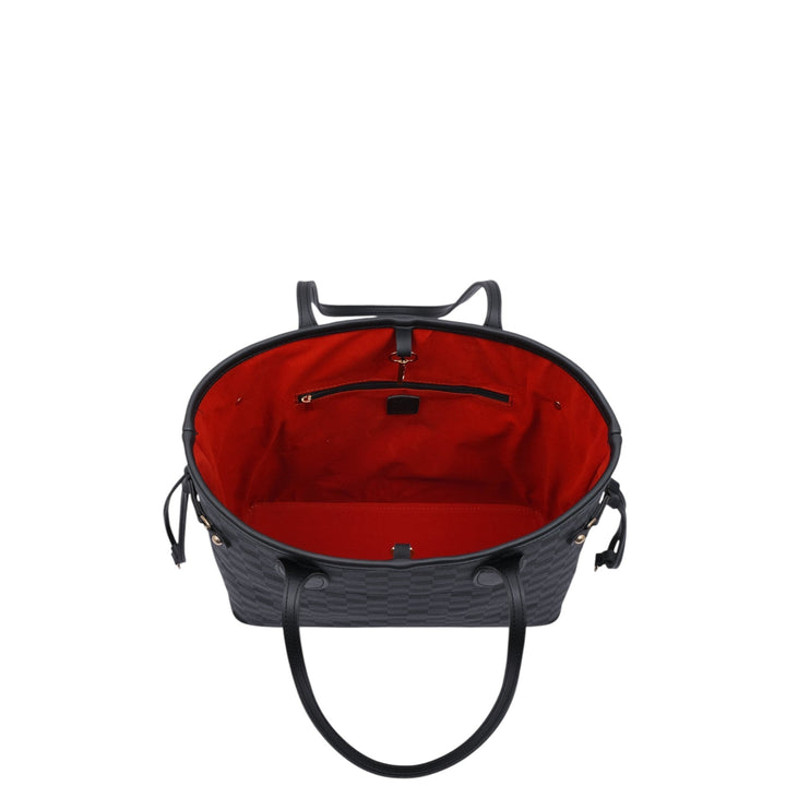 Black Checkered Never full Tote Bag With Zipper Pocket