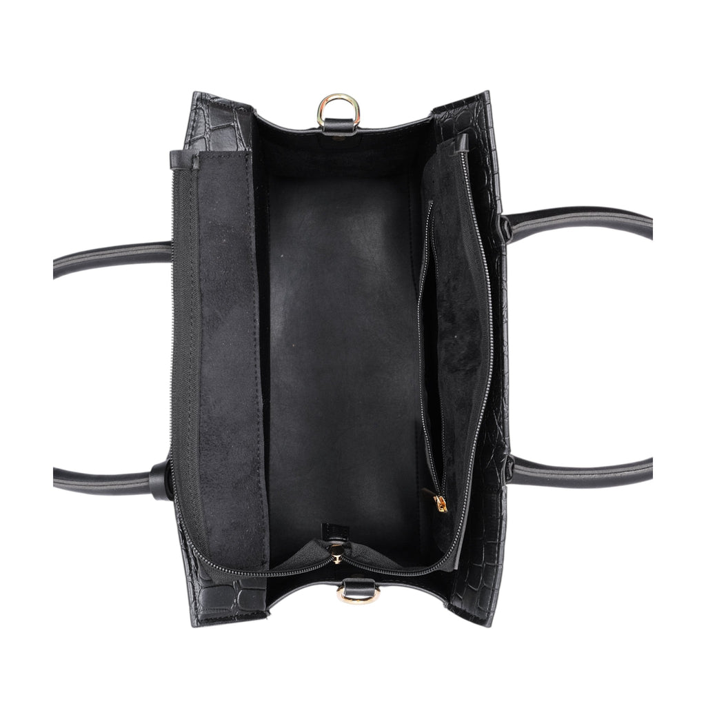 Luxe Crush Black Crocodile With Long Adjustable Handbag