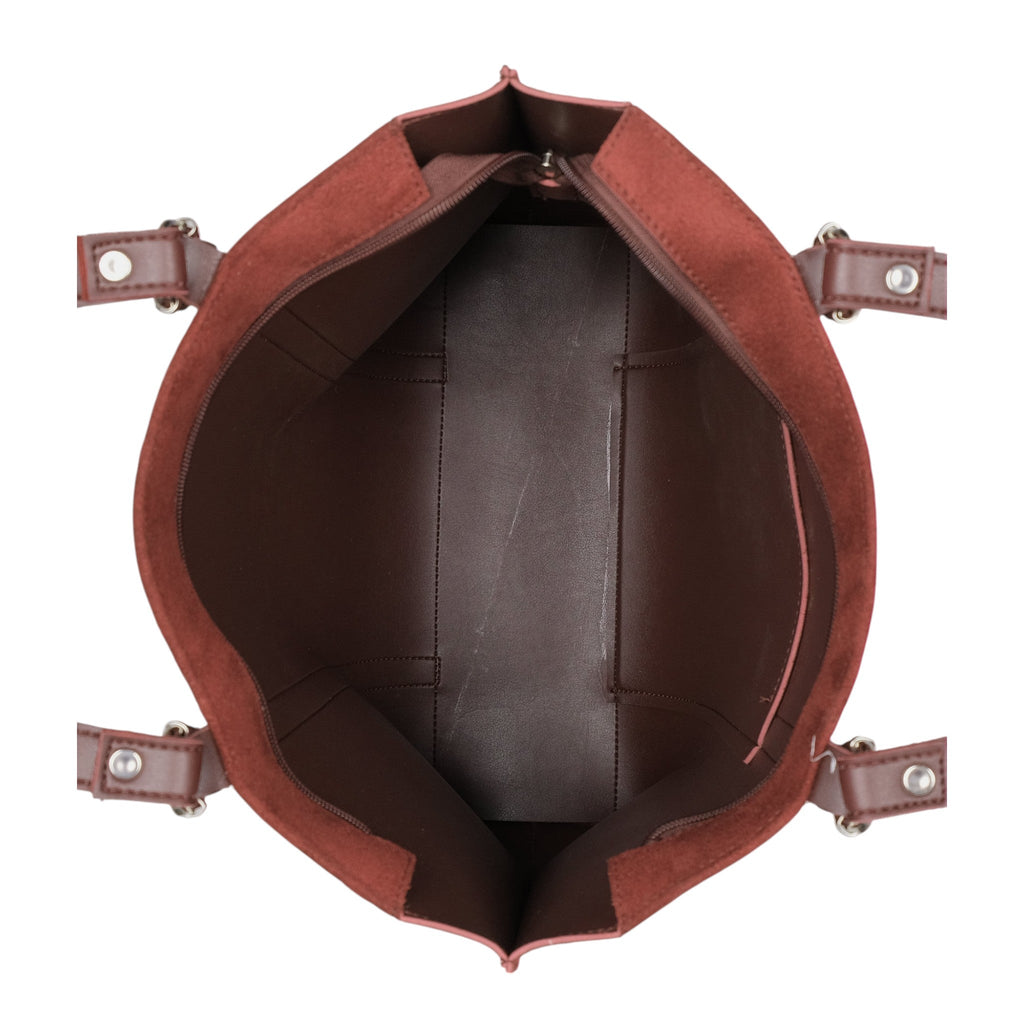 Luxe Crush Dark Brown Suede Double-Handle Tote Bag