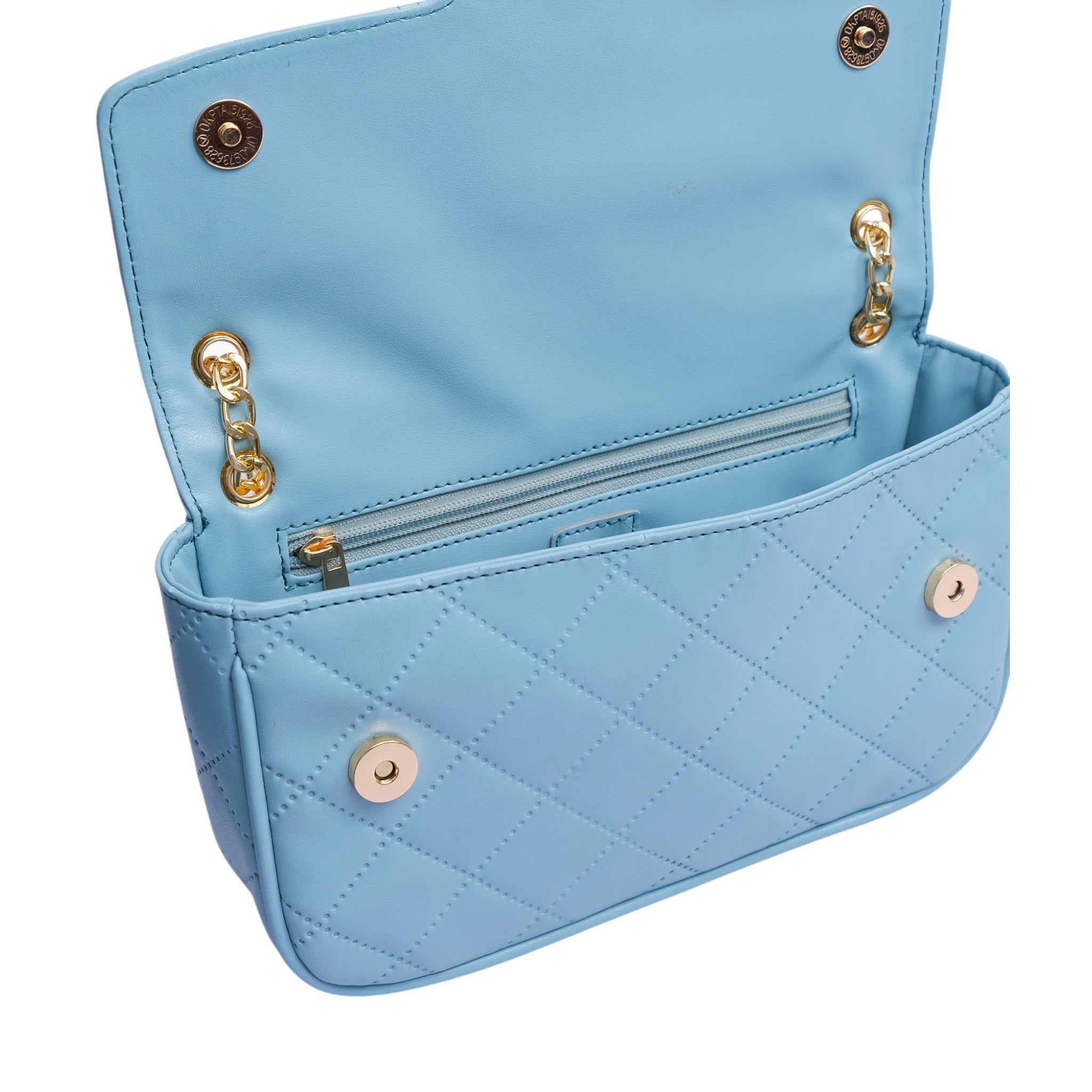 Luxe Crush Sky Blue Faux Leather Quilted Shoulder Bag With Long Chain Handle