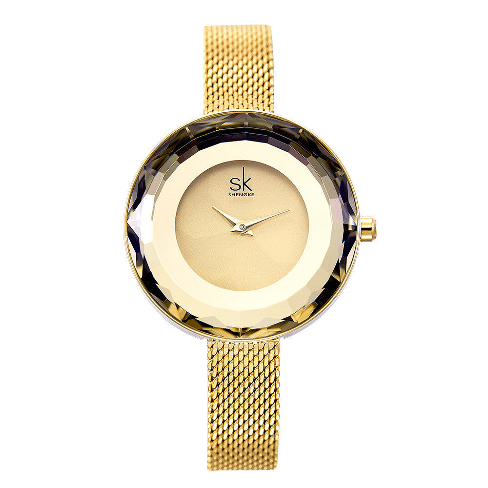 Luxe Crush Lady's New Pattern Glass Simple Mesh Belt Quartz Watch