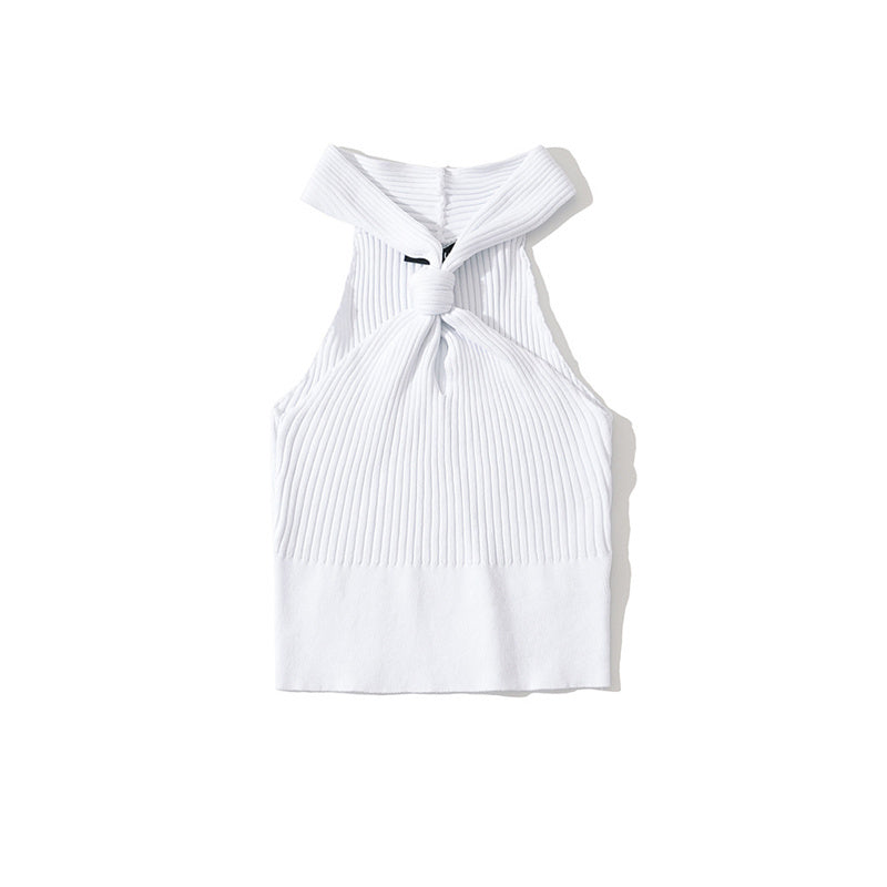 Luxe Crush Halter Vest Hollow High Waist Crop Knit Bottoming Shirt