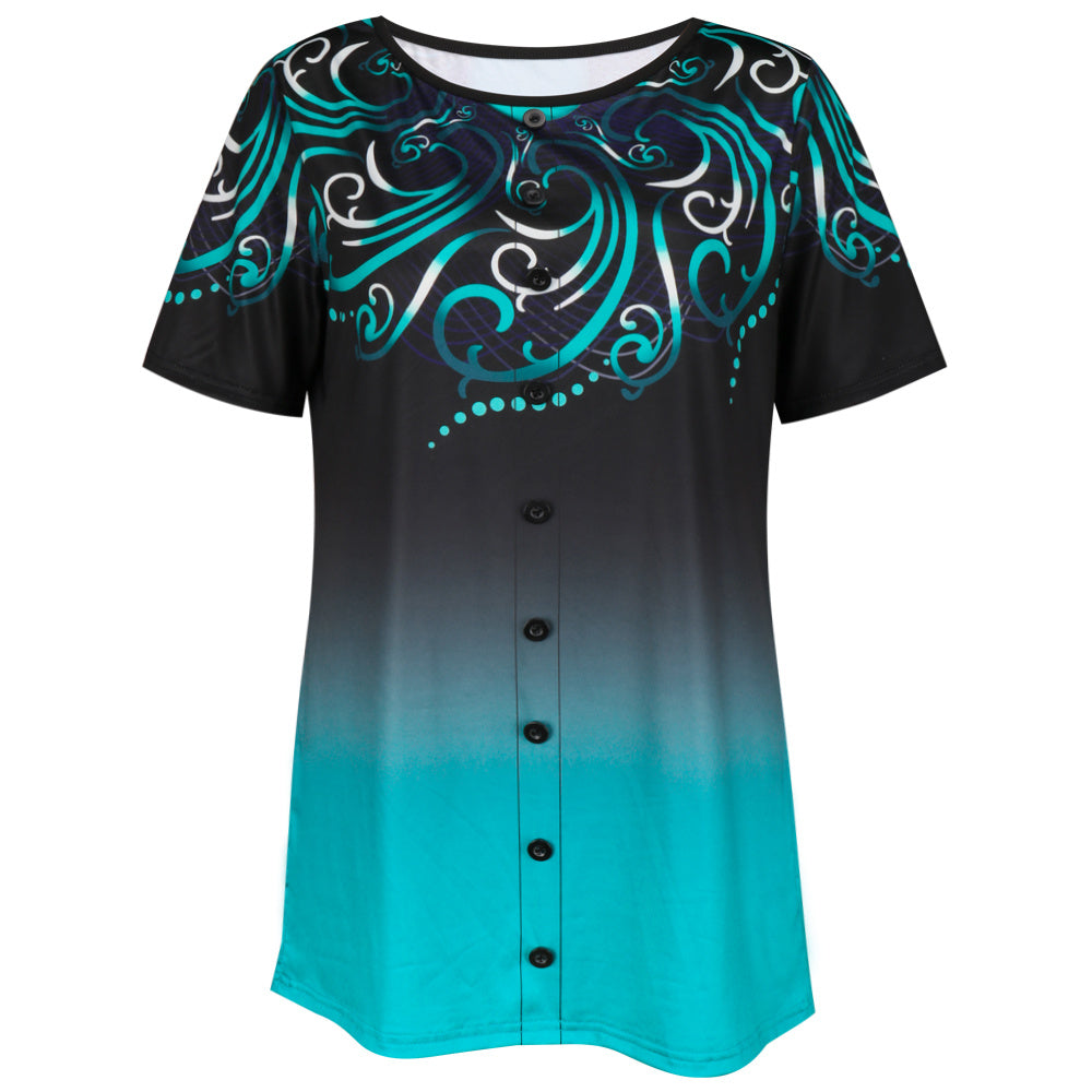 Luxe Crush Round Neck Short Sleeve Button Loose Shirt