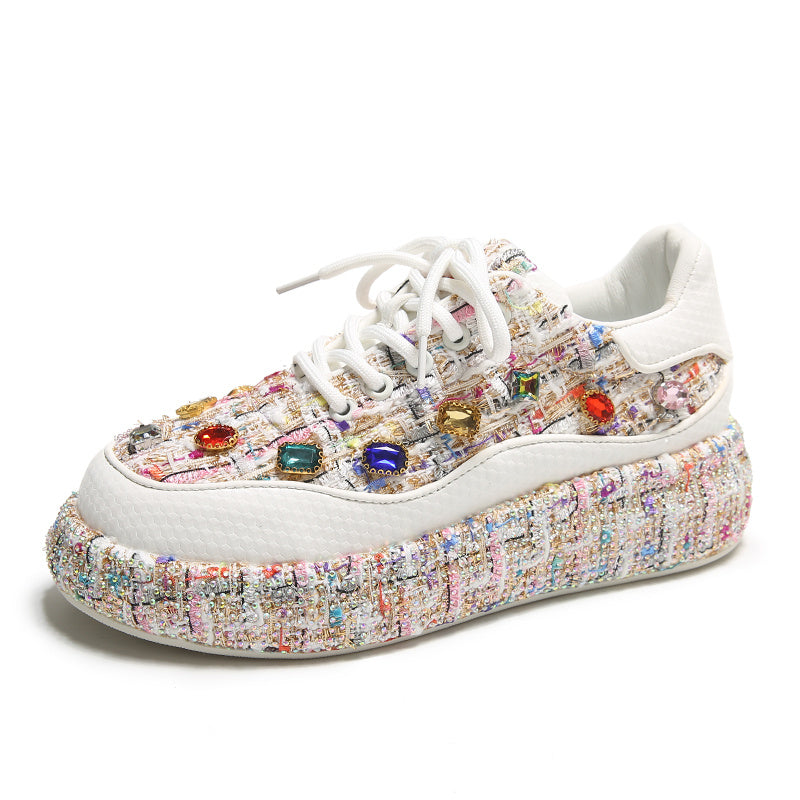 Luxe Crush Women's Fashion Platform Loafers, Colorful Tweed Slip-on Shoes