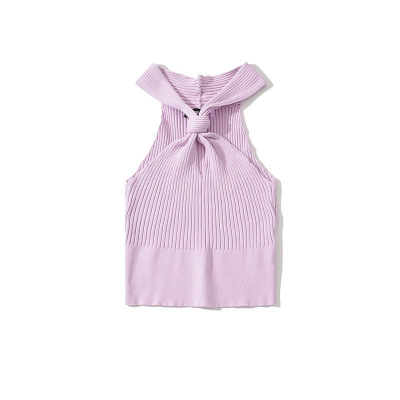 Luxe Crush Halter Vest Hollow High Waist Crop Knit Bottoming Shirt