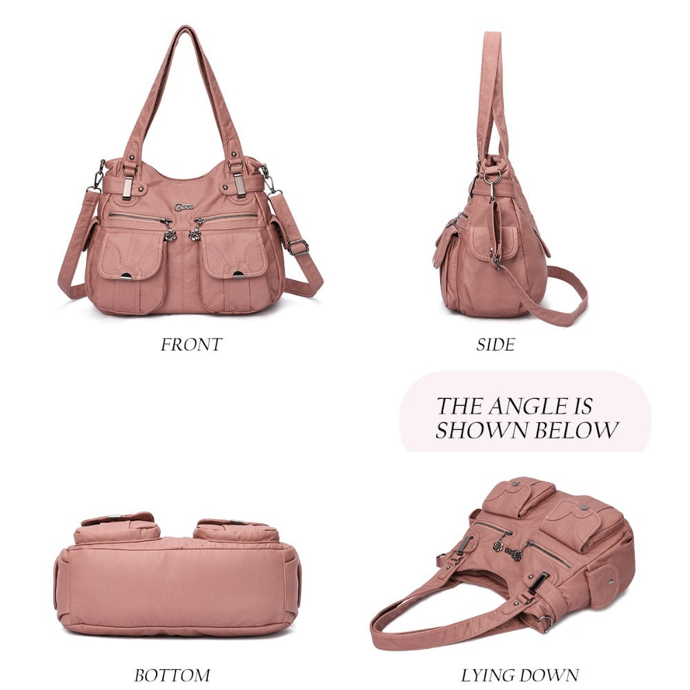 Soft Leather Portable Messenger Bag Crossbody Bags For Women Zipper Pocket