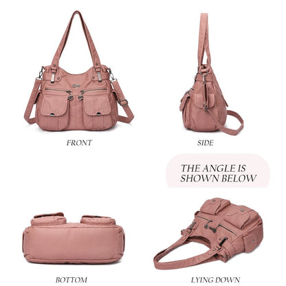 Soft Leather Portable Messenger Bag Crossbody Bags For Women Zipper Pocket