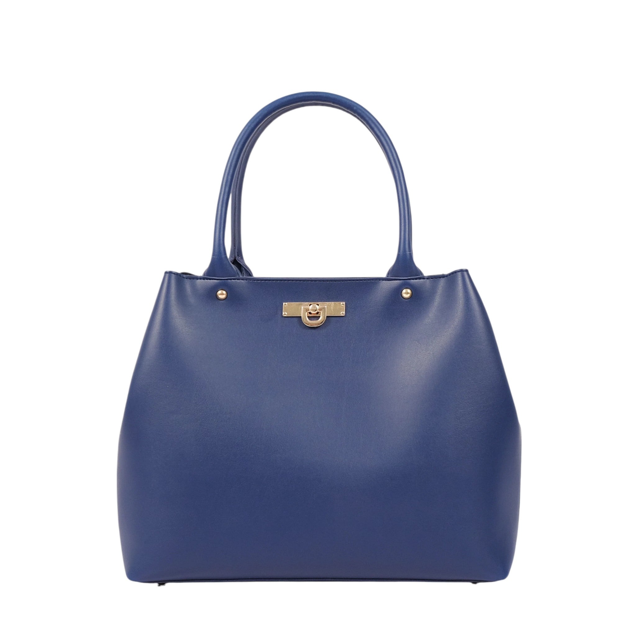 Luxe Crush Faux Leather Blue Zipper Tote Bag with Strap