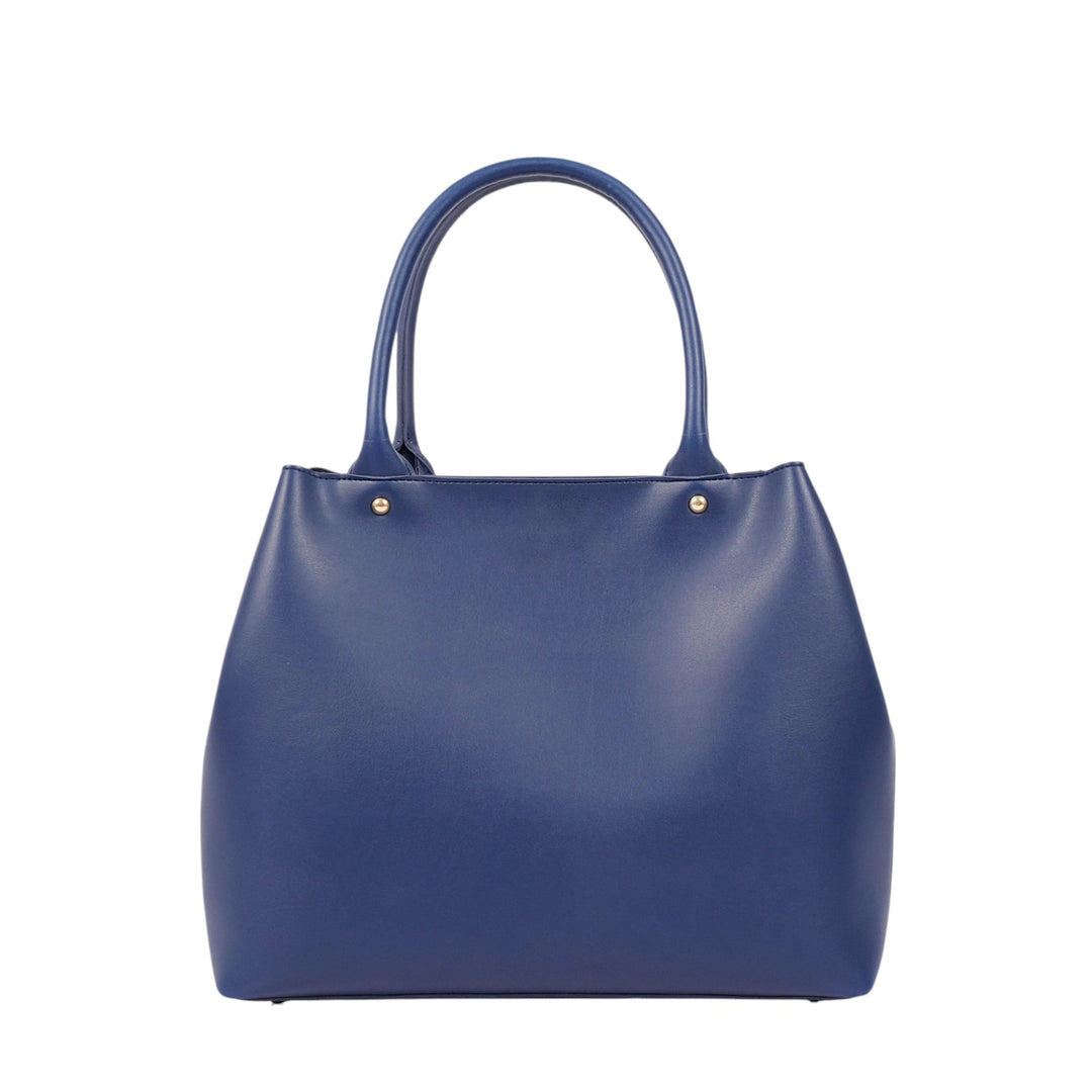 Faux Leather Blue Zipper Tote Bag with Strap