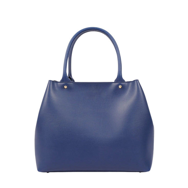 Faux Leather Blue Zipper Tote Bag with Strap