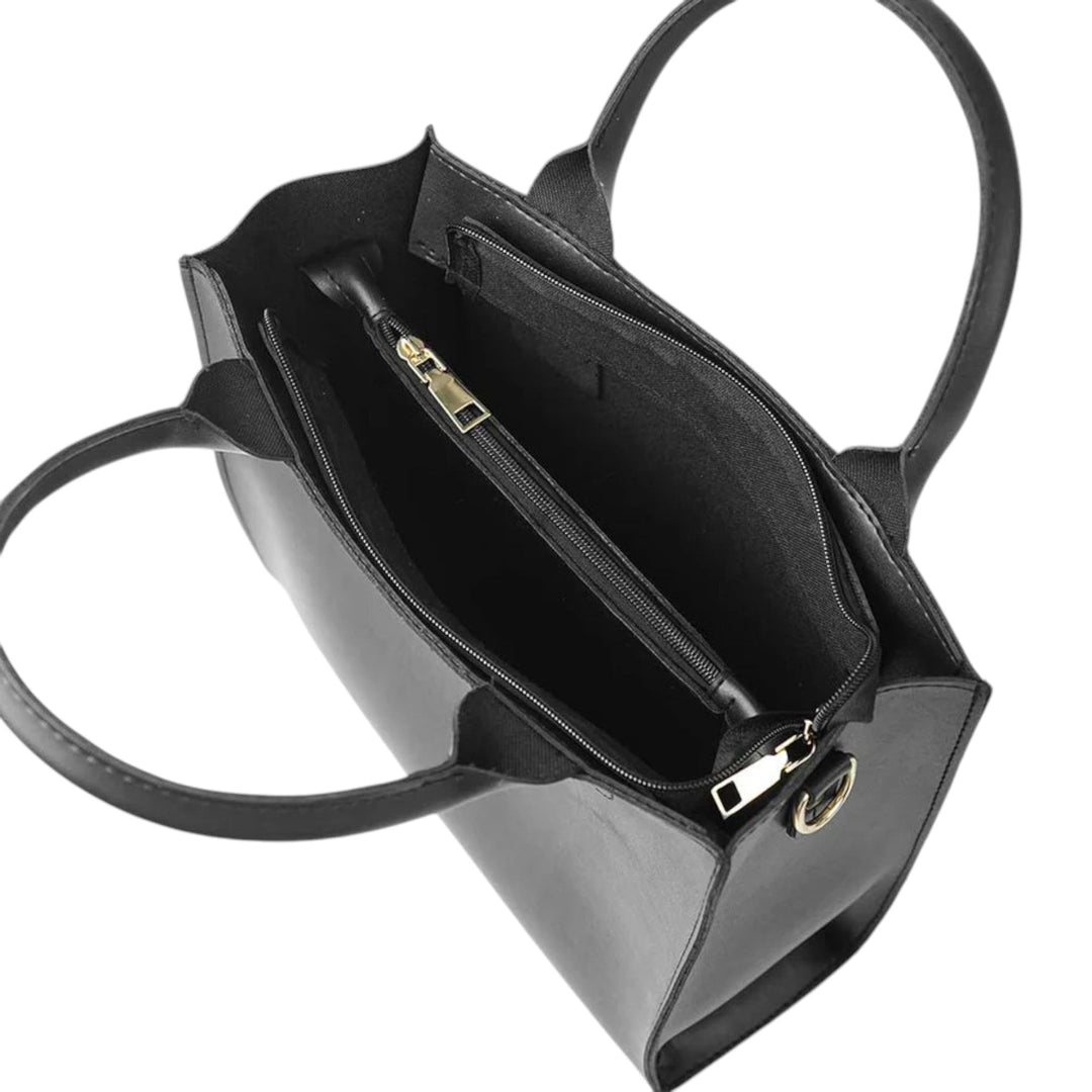 Leather Service Zip Closure Black Bag